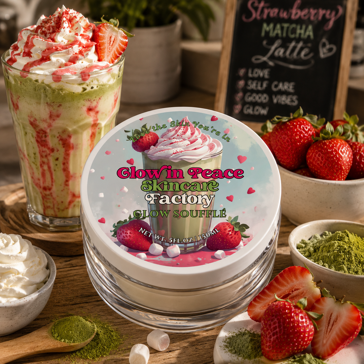 Strawberry Matcha Latte Glow Soufflé